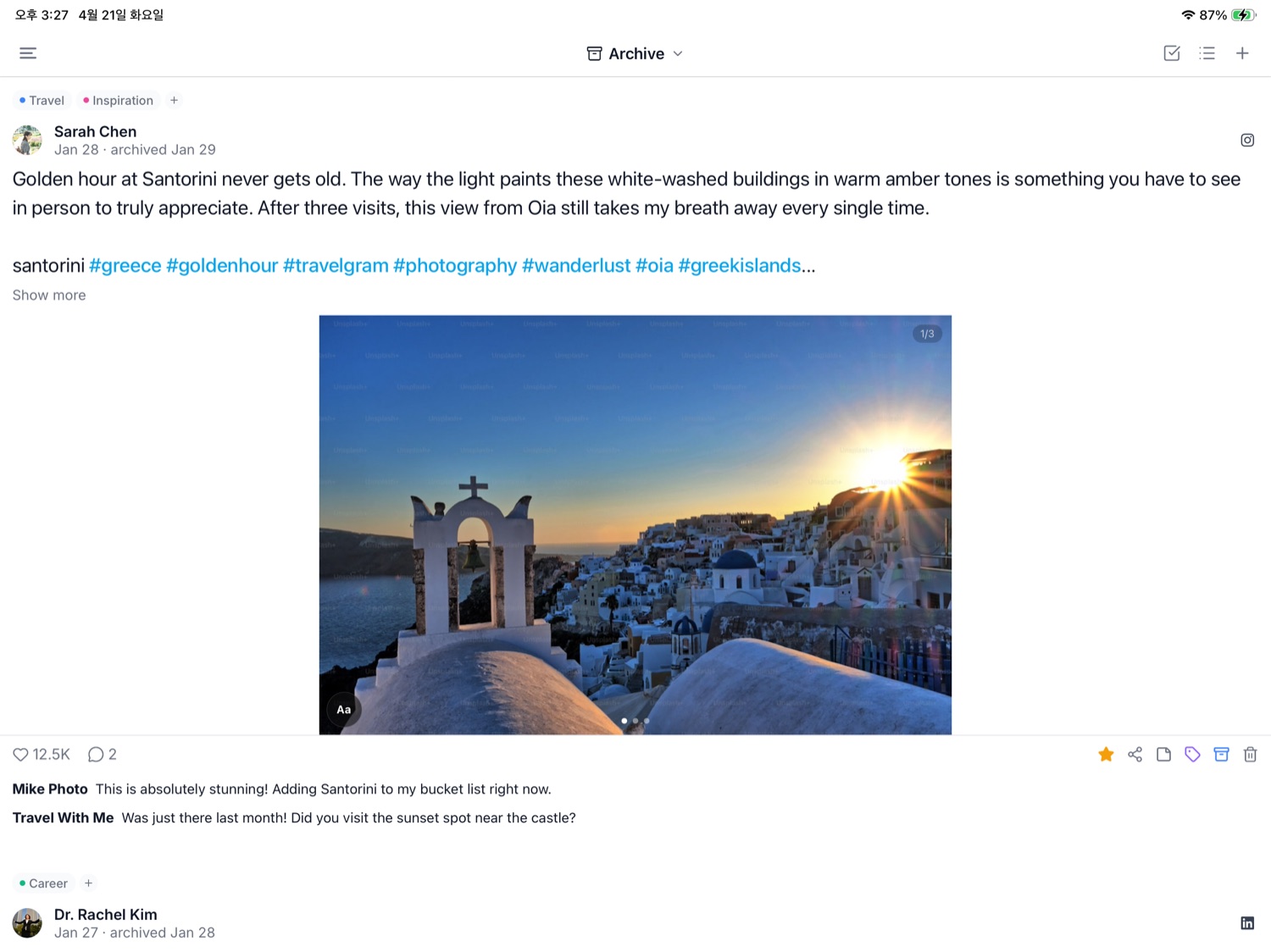 Archived post detail on iPad