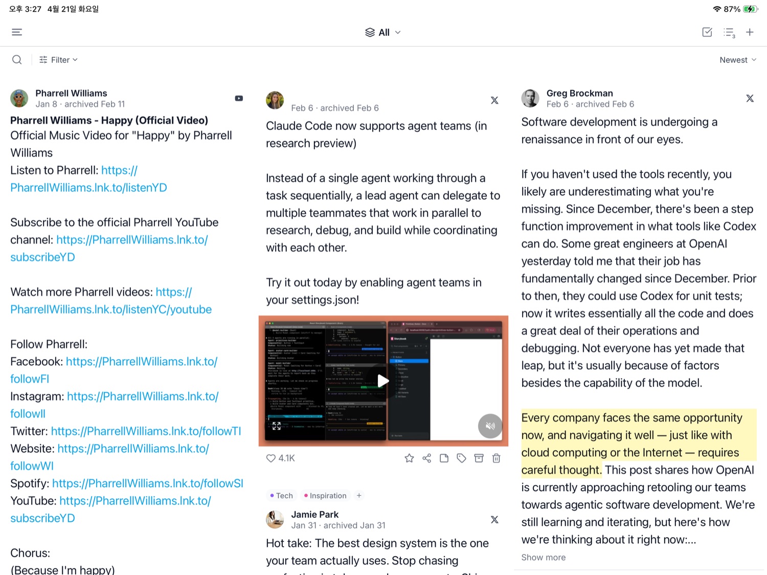 Social Archiver library on iPad
