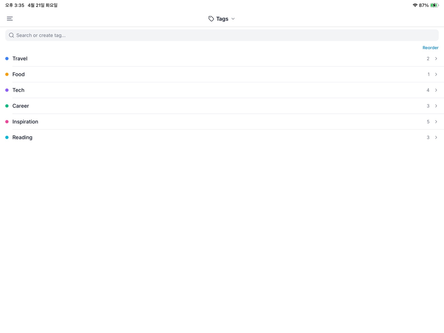 Tag organization on iPad
