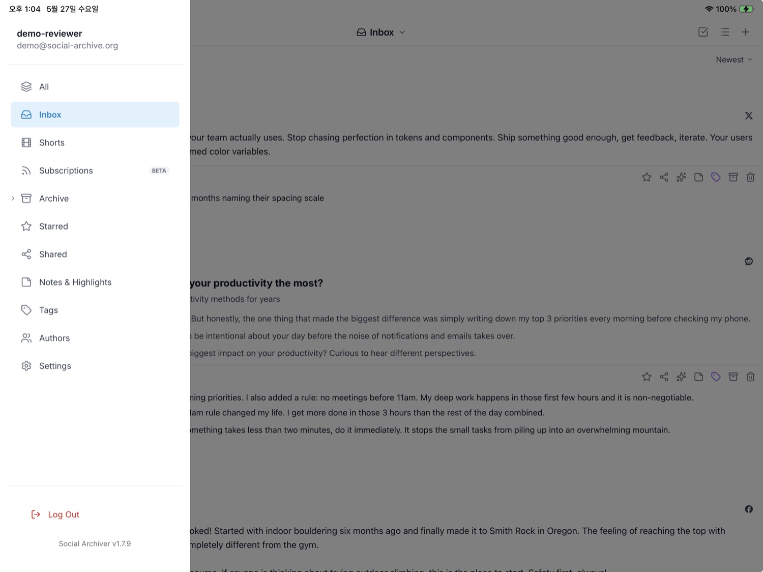 Inbox, Archive, and Star workflow on iPad
